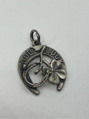 Vtg 925 Sterling Silver Good Luck Horseshoe Clover Wishbone Charm Pendant